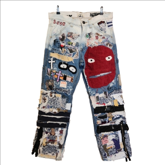 Upcycled Denim - ARTIST UPCYCLED PATCHWORK STREETWEAR QUIXOTICA DENIM JEANS ONE-OF-A-KIND 32/33